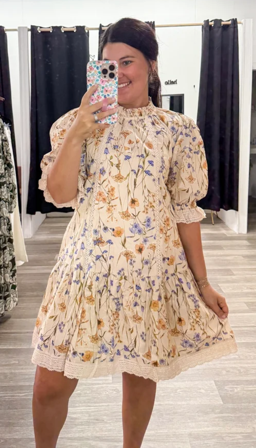 Blue & Gold Floral Lace Dress