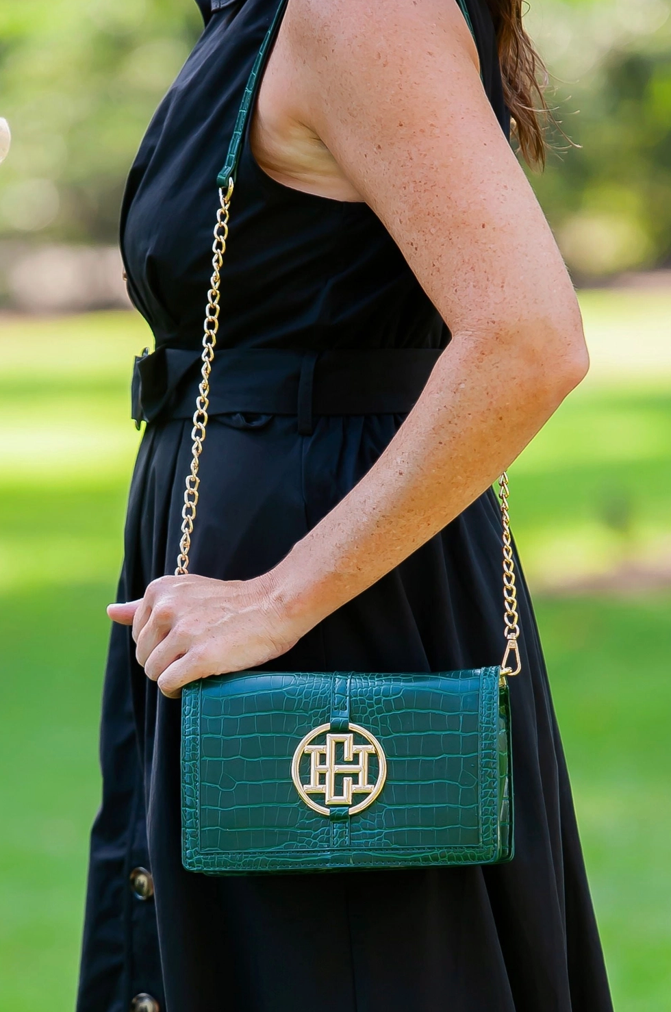 Cecilia Circle Logo Handbag Hunter Green EC