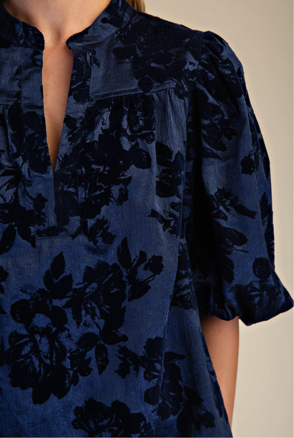 Navy Velvet Detail Top