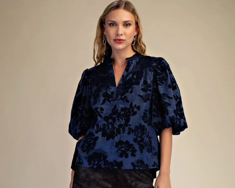 Navy Velvet Detail Top