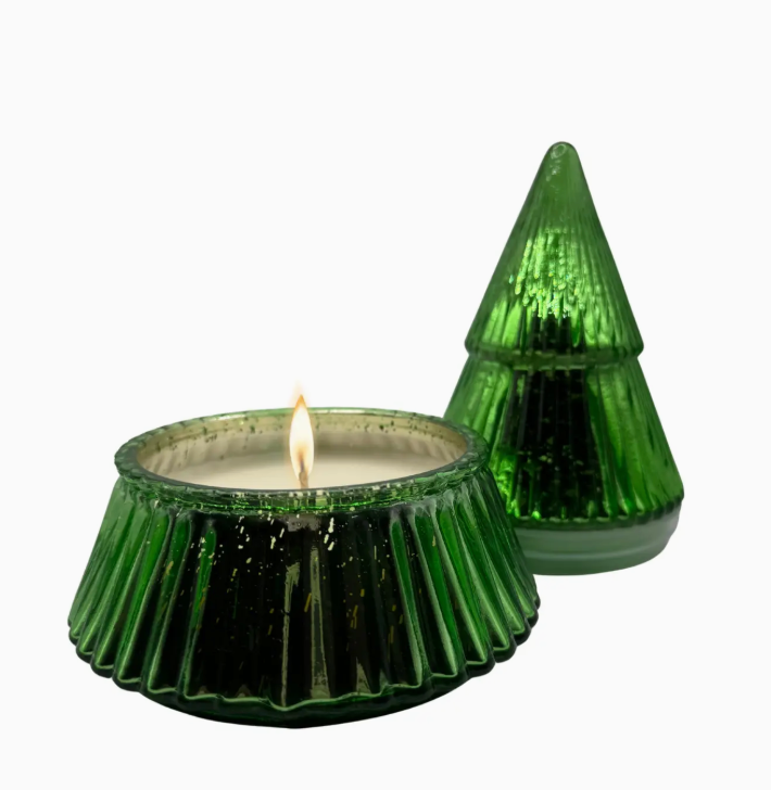 Mistletoe & Holly Glass Tree Candle 9oz