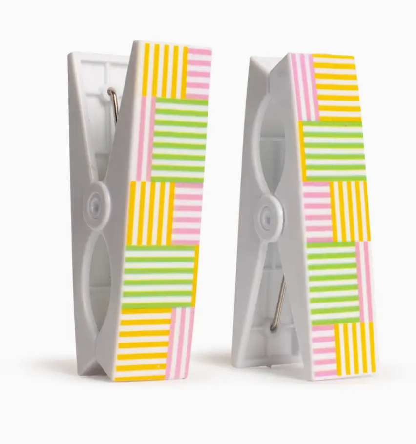 Freeport Stripe Beach Towel Clips Pink/Green/Orange Set of 2