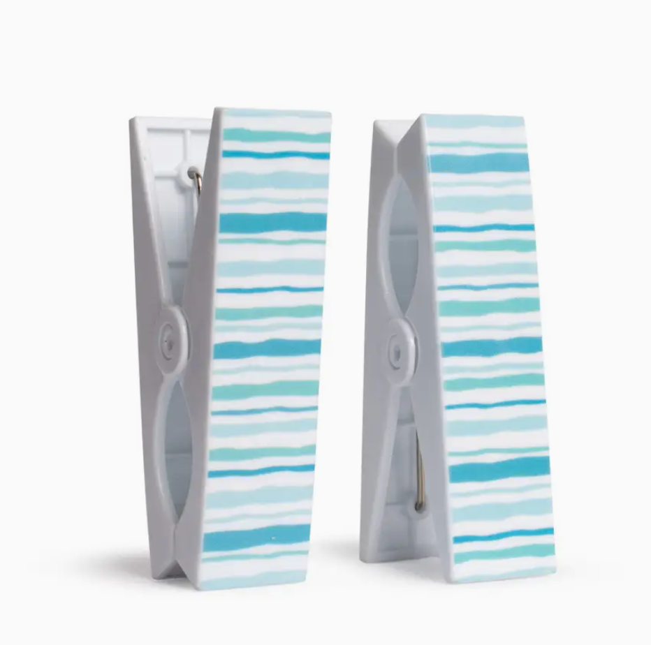 Spyglass Stripe Beach Towel Clips White/Blue Set of 2