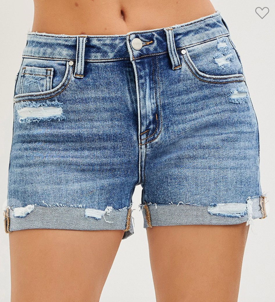 Audrie Mid Rise Cuff Denim Shorts