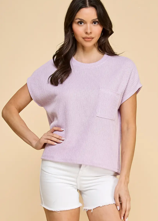 Lavender Knit Short Sleeve Top
