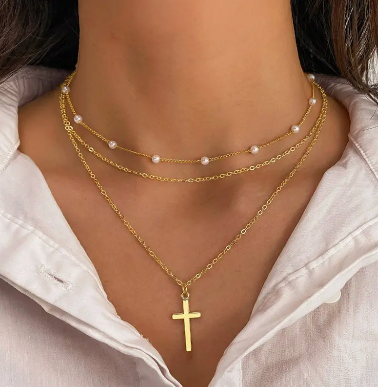 Gold Cross Layered Necklace