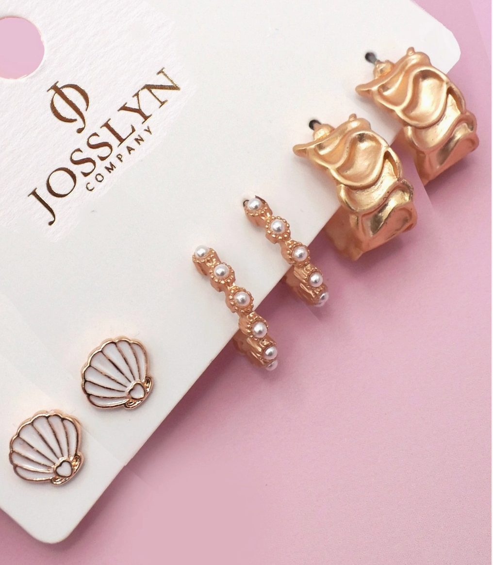 Sea Shell Pearl Textured Trio Hoops