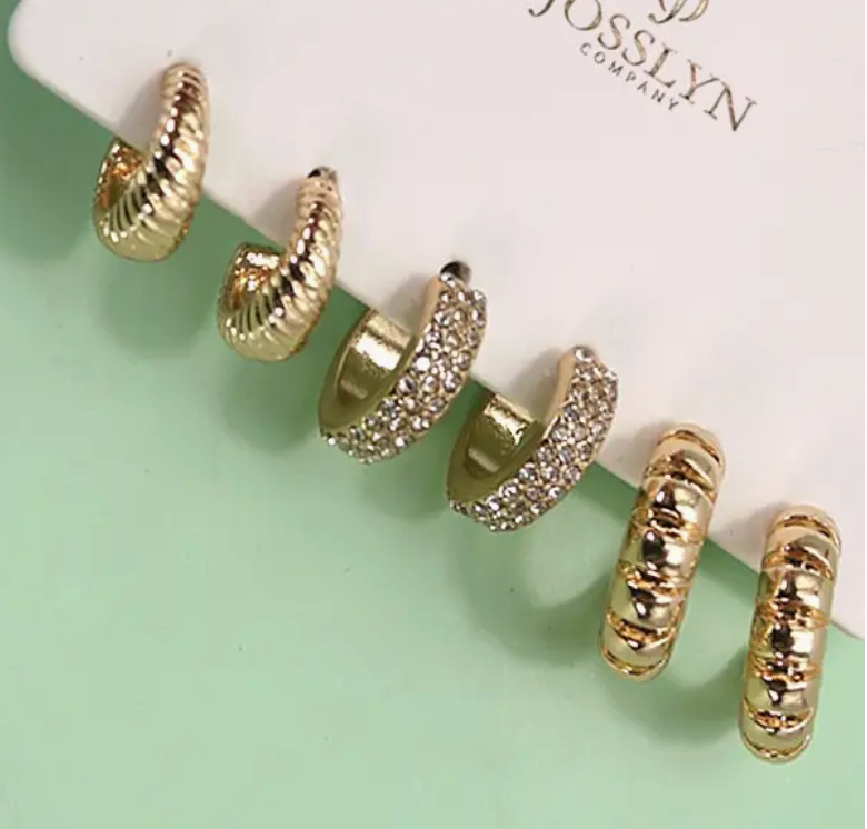 Trio Rhinestone Huggie Hoop Earrings