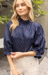 Navy Zig Zag Textured Top