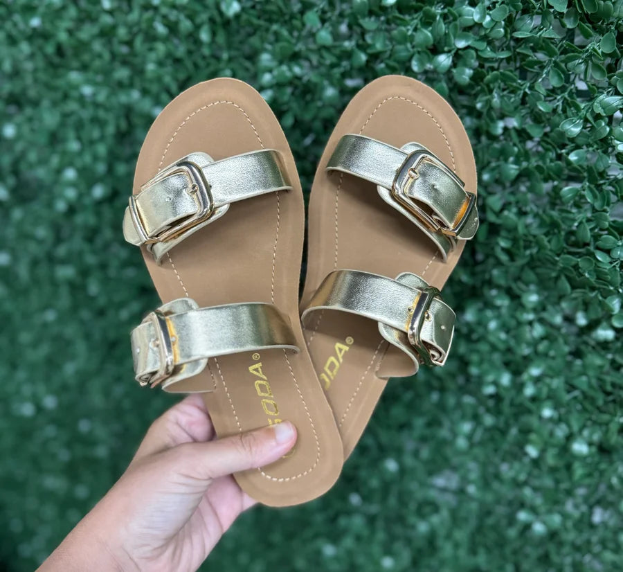 Gold Double Buckle Sandals