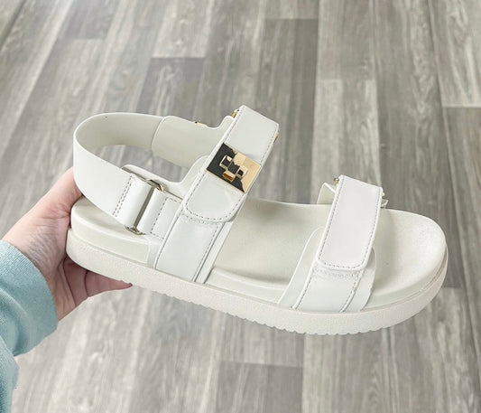 Bone Gold Buckle Sandals