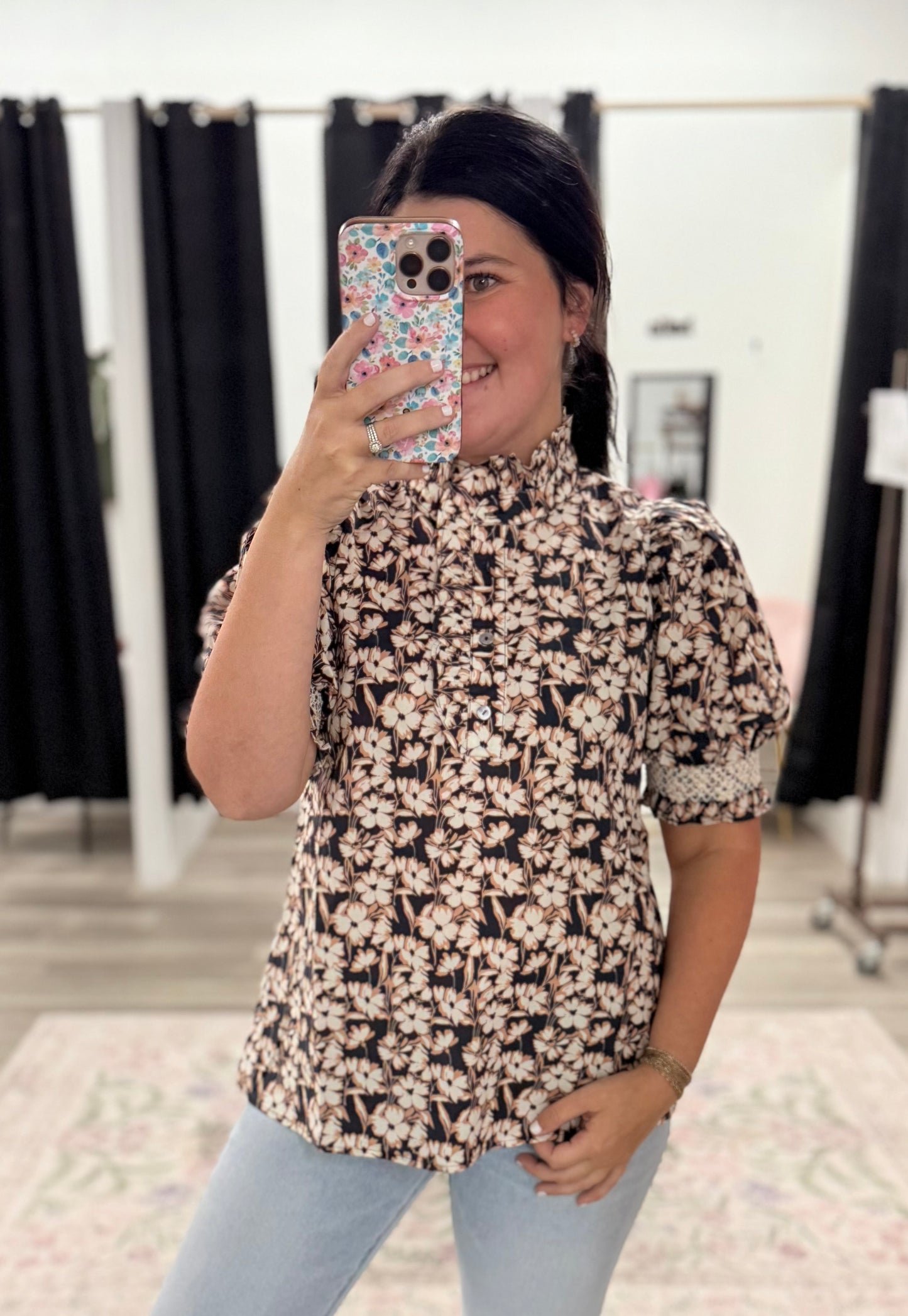 Navy Floral Top
