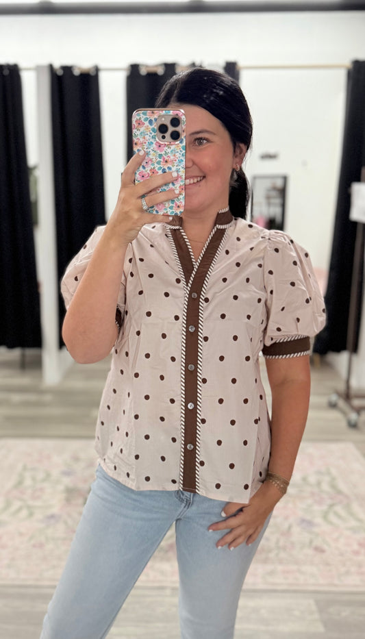 Cream & Brown Polka Dot Top