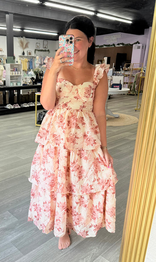 Rose Floral Midi Dress