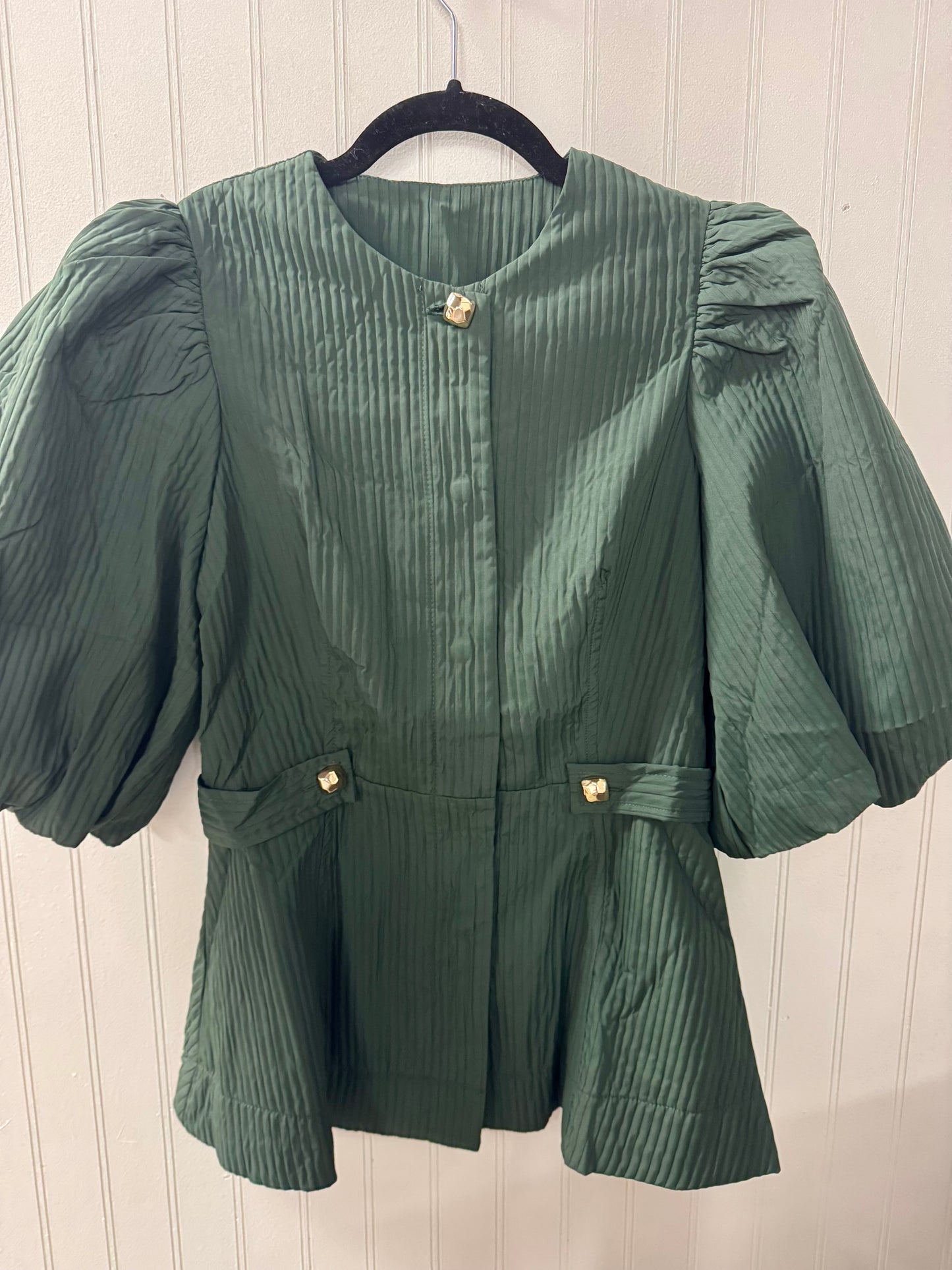 Green Puff Sleeve Waist Detail Top