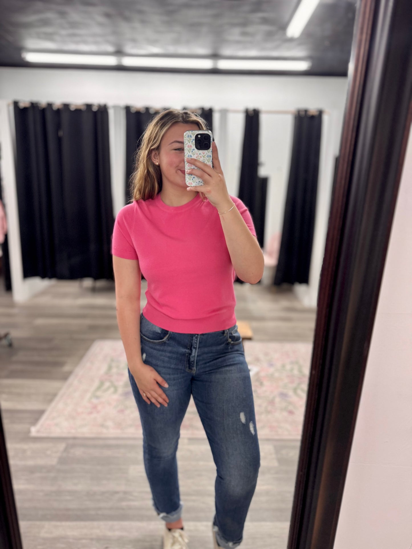 Fuchsia Short Sleeve Sweater Knit Top