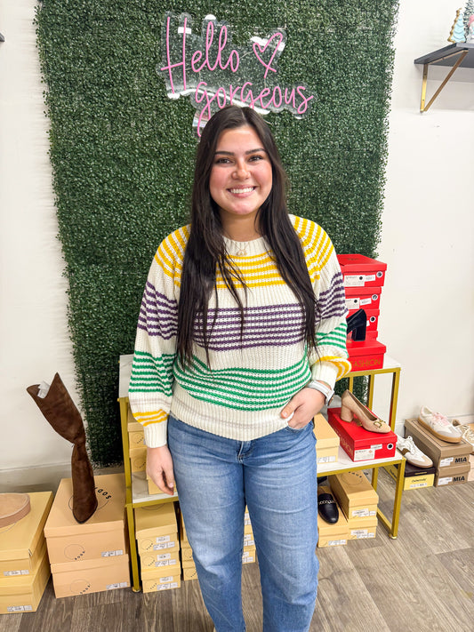Mardi Gras Striped Raglan Sweater Top