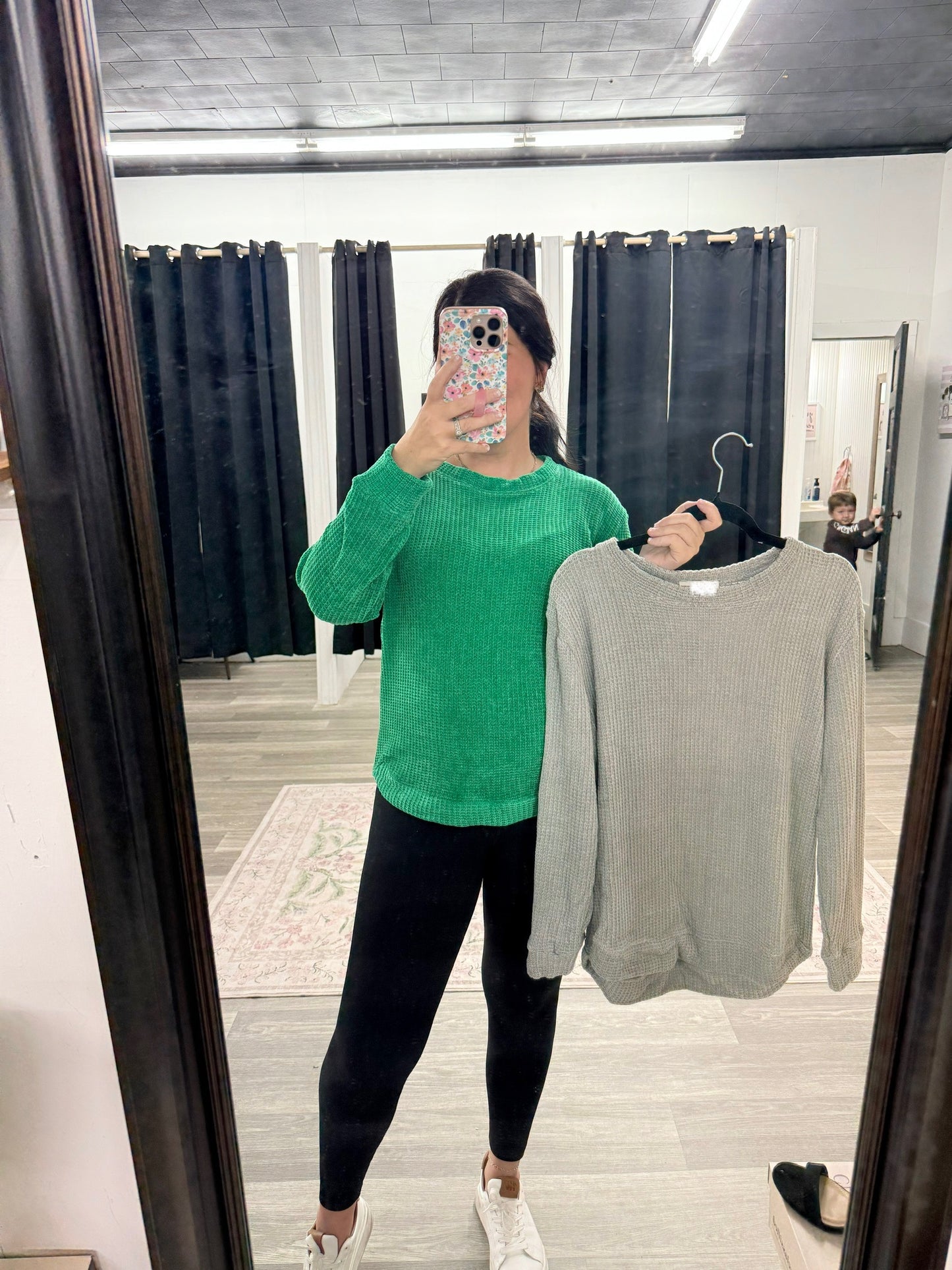 Chenille Waffle Round Neck Sweater Top