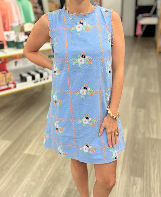 Chambray Embroidered Detail Dress