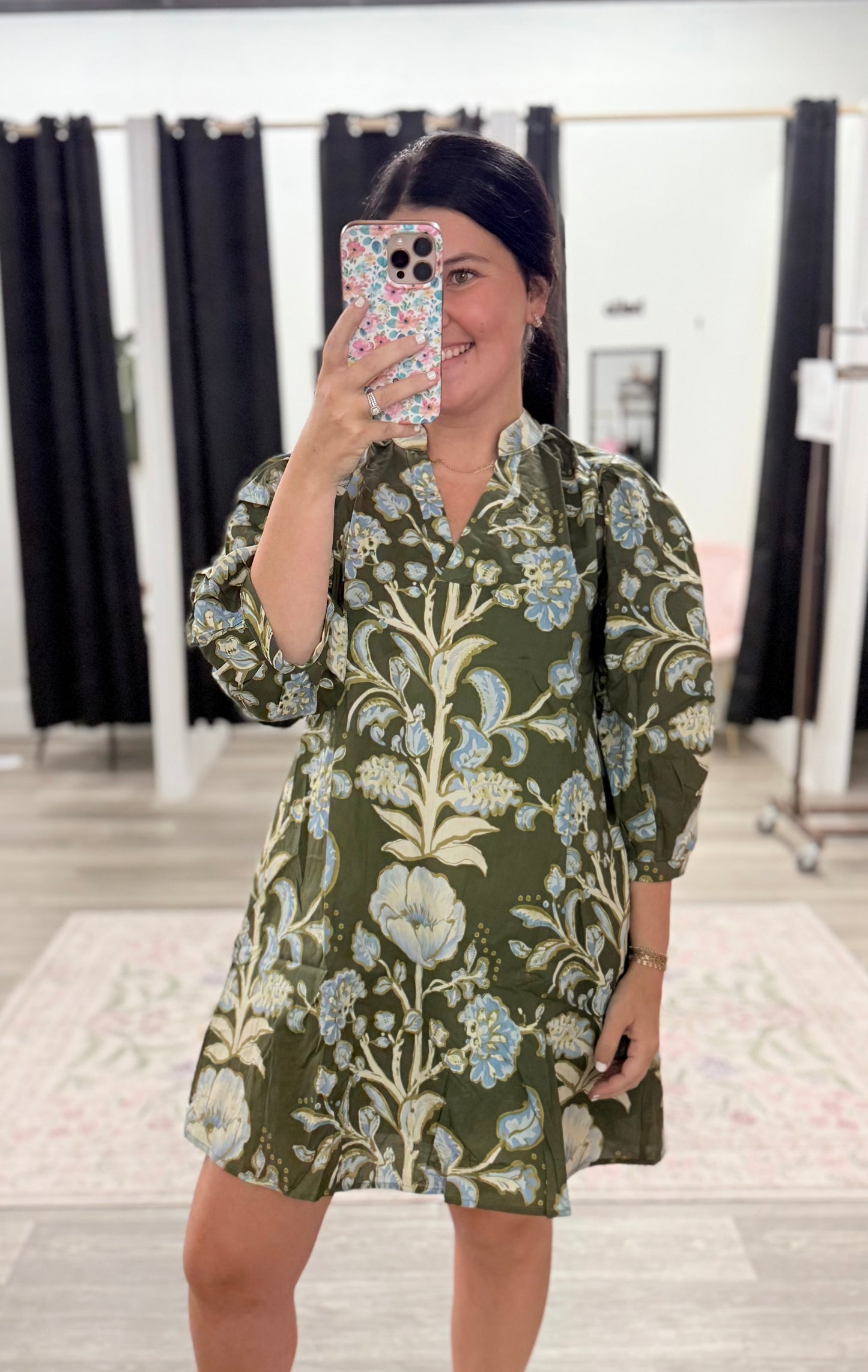 Olive Floral Printed Dress