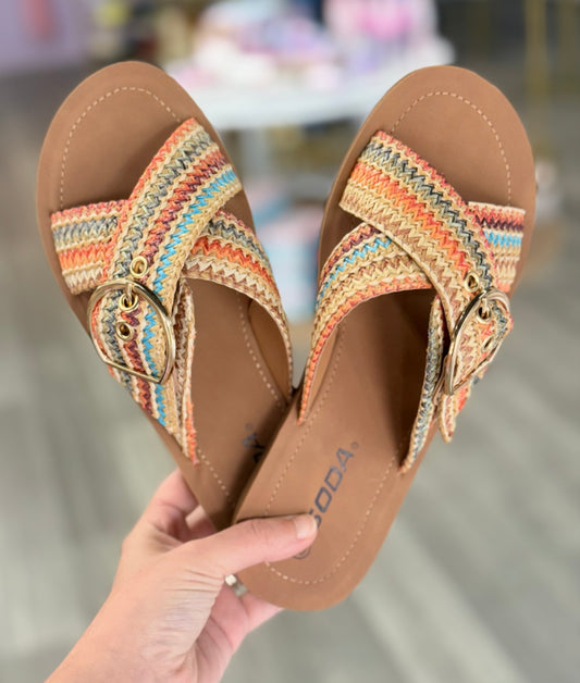 Multi Color Buckle Sandals