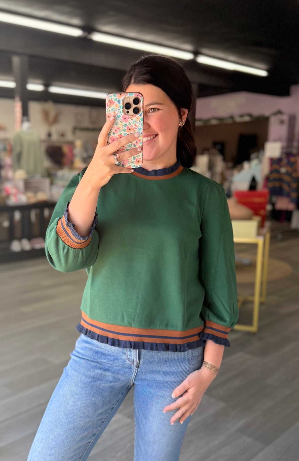 Hunter Green Contrast Top
