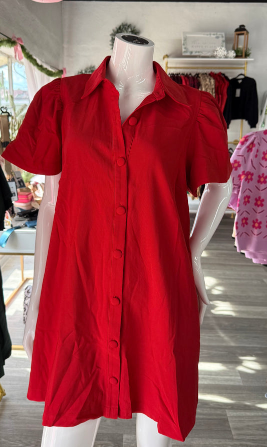 Red Collared Button Down Dress