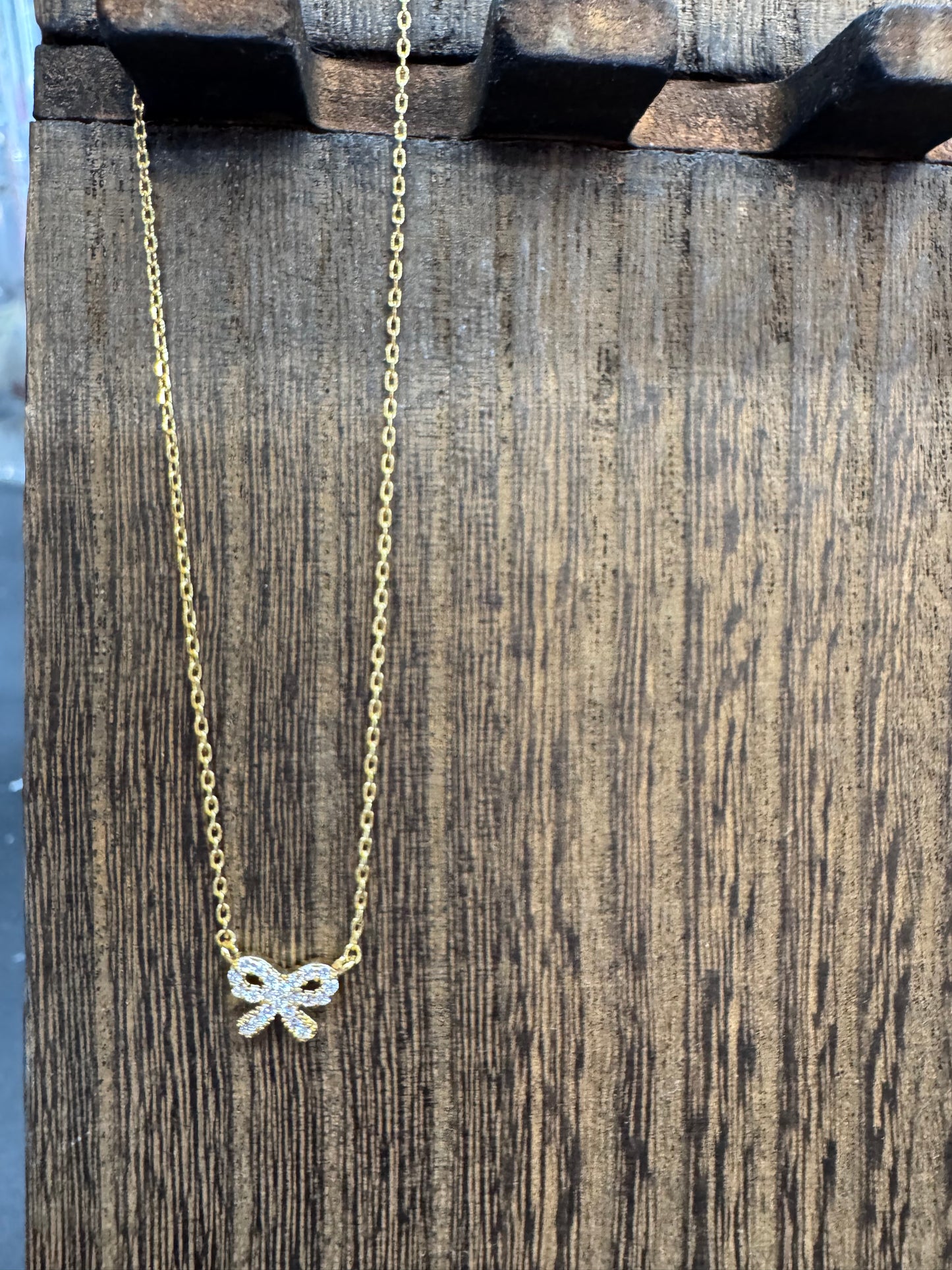 Tiny Studded Bow Necklace