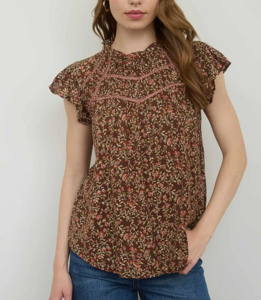 Brown Floral Detail Top