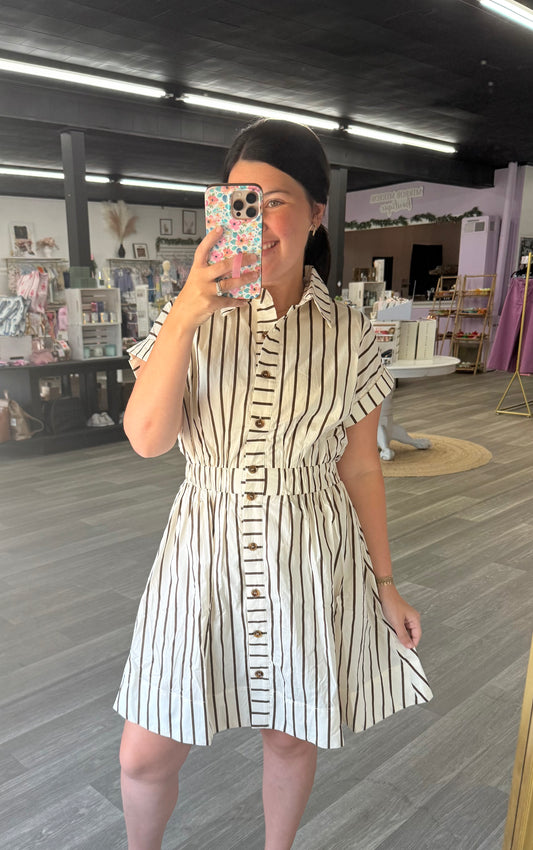 Cream & Brown Striped Dress