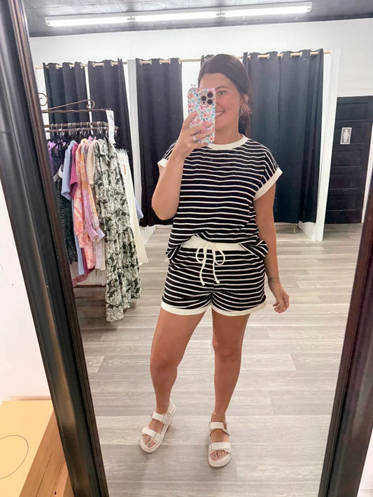 On The Go Striped Short Set