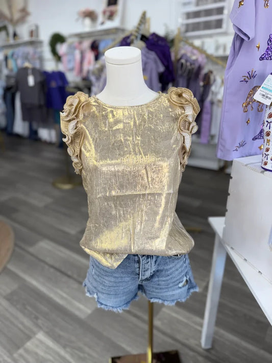 Gold Metallic Ruffle Top