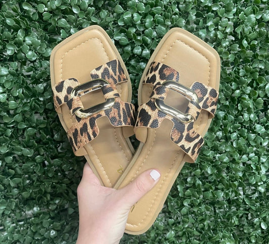 Leopard Gold Buckle Sandals