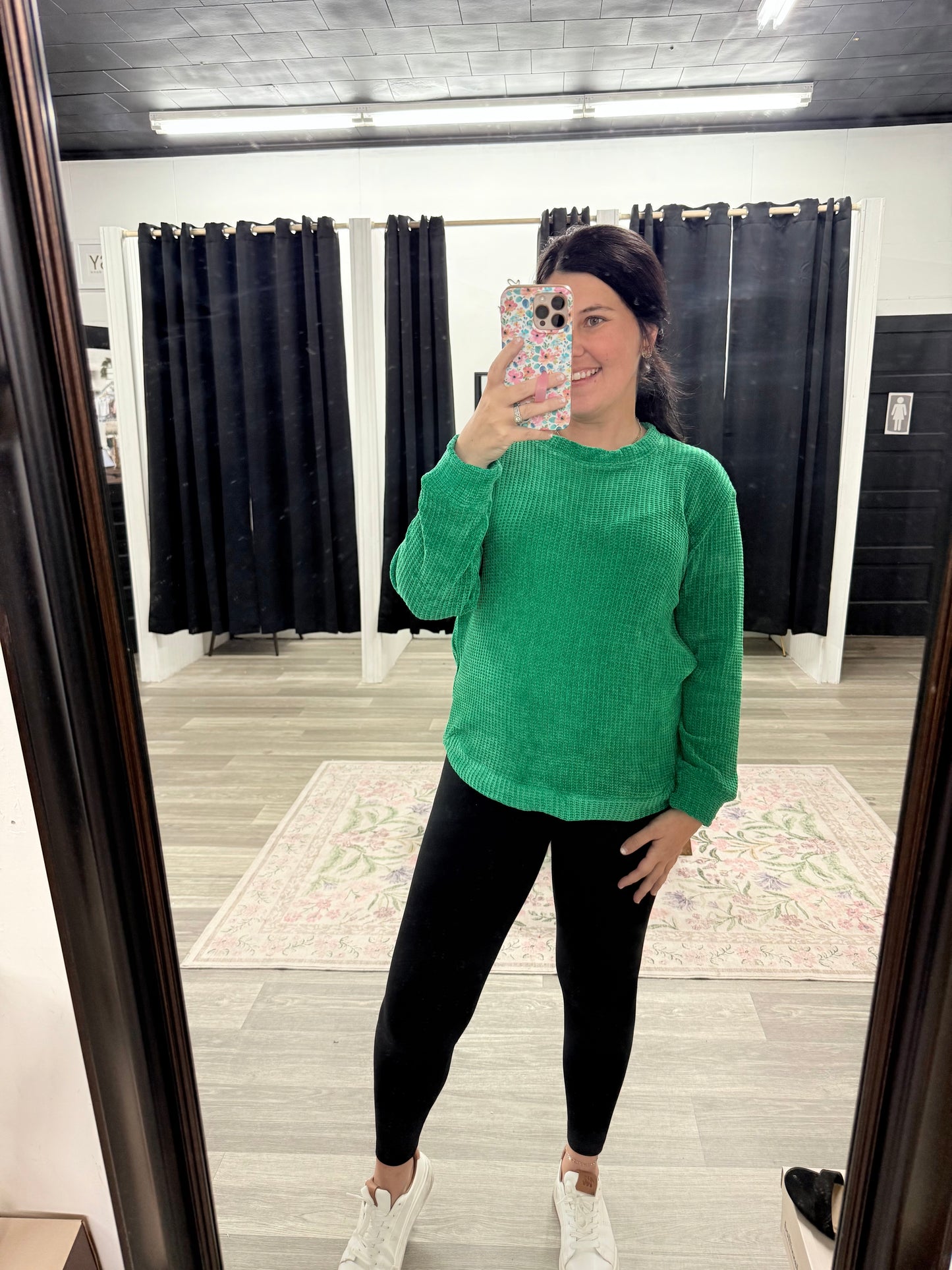 Chenille Waffle Round Neck Sweater Top