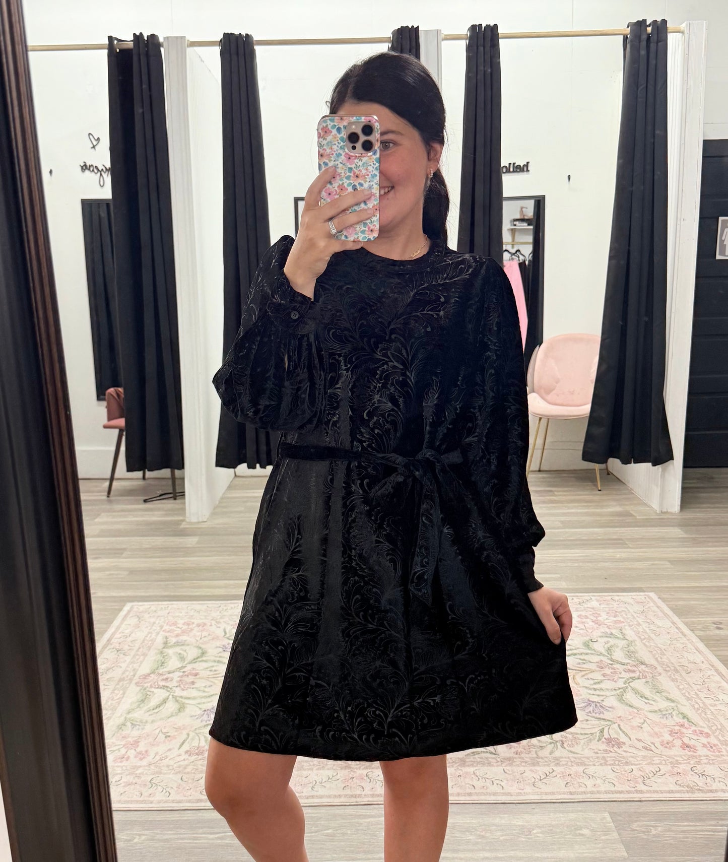 Velvet Detailed Long Sleeve Dress