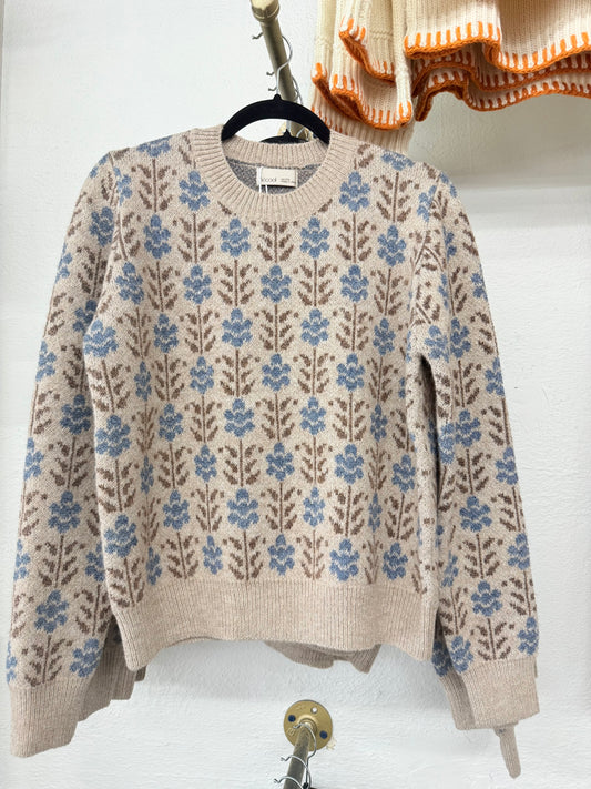 Blue Floral Sweater Top