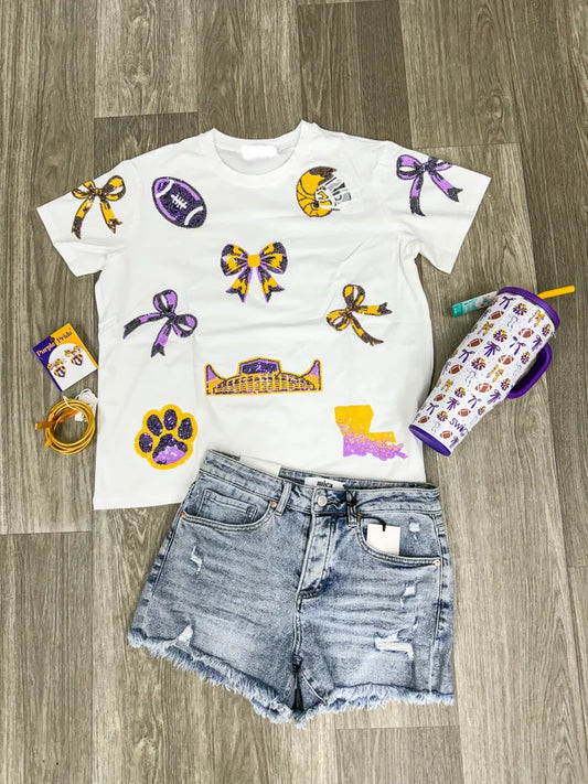 LSU Bow Game Day Sequin Top