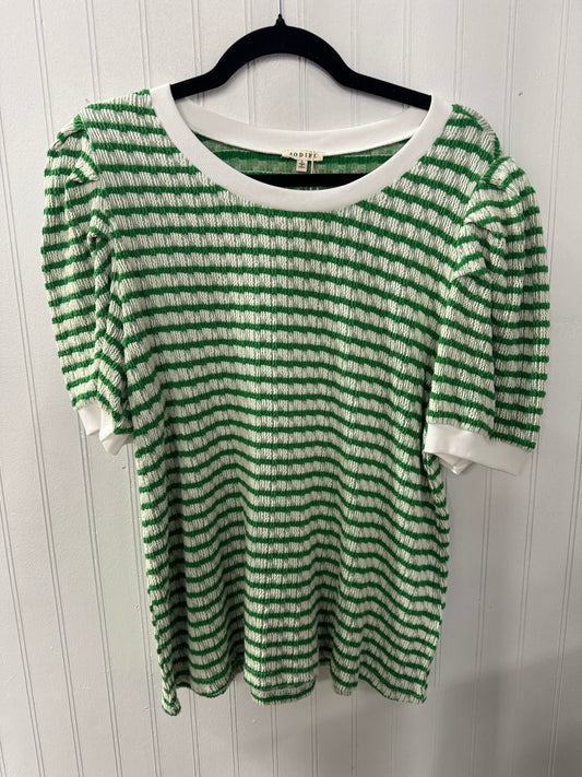Green Striped Puff Sleeve Top