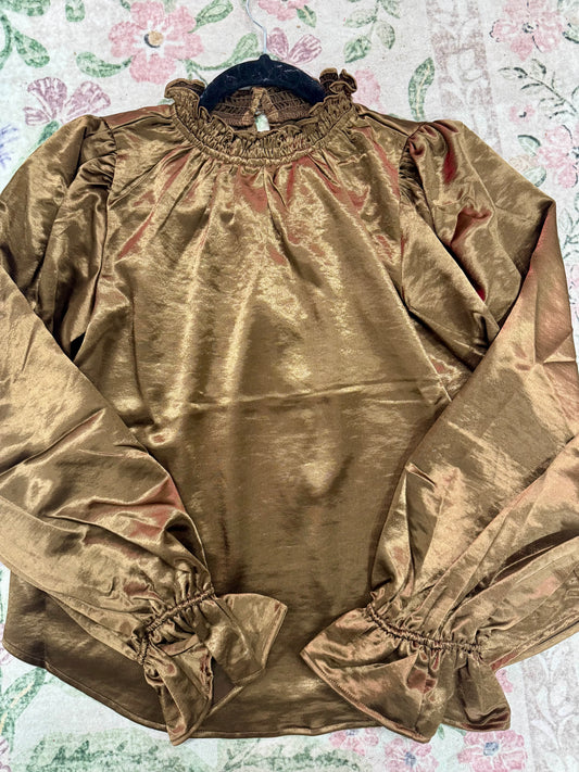 Brown High Neck Ruffle Top