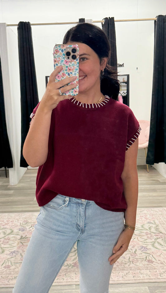 Cabernet Stitch Detail Top