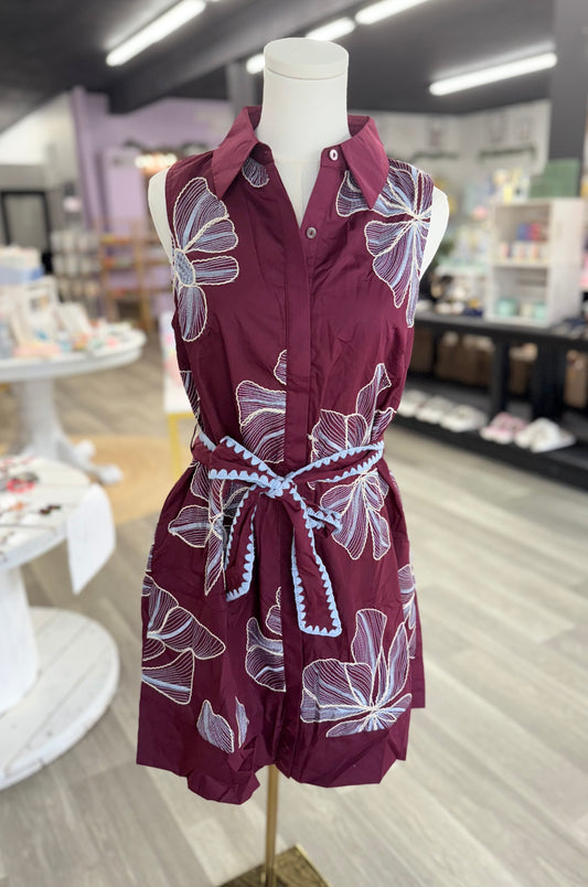 Wine Floral Detail Dress
