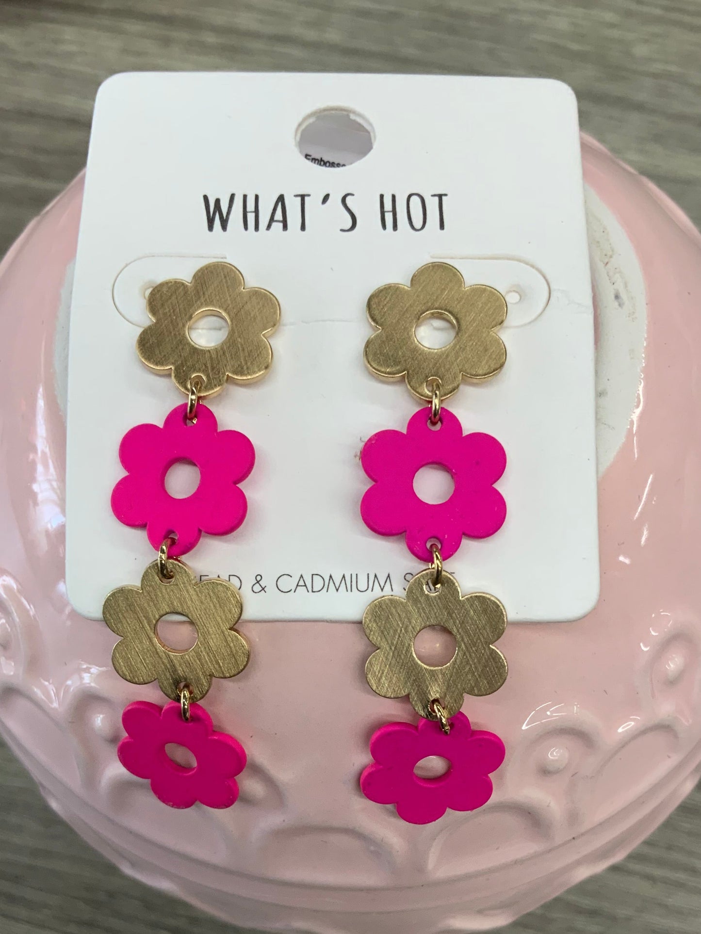 Pink & Gold Flower Drop Earrings