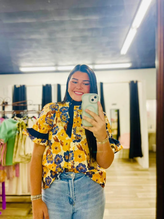 Navy & Gold Floral Top39