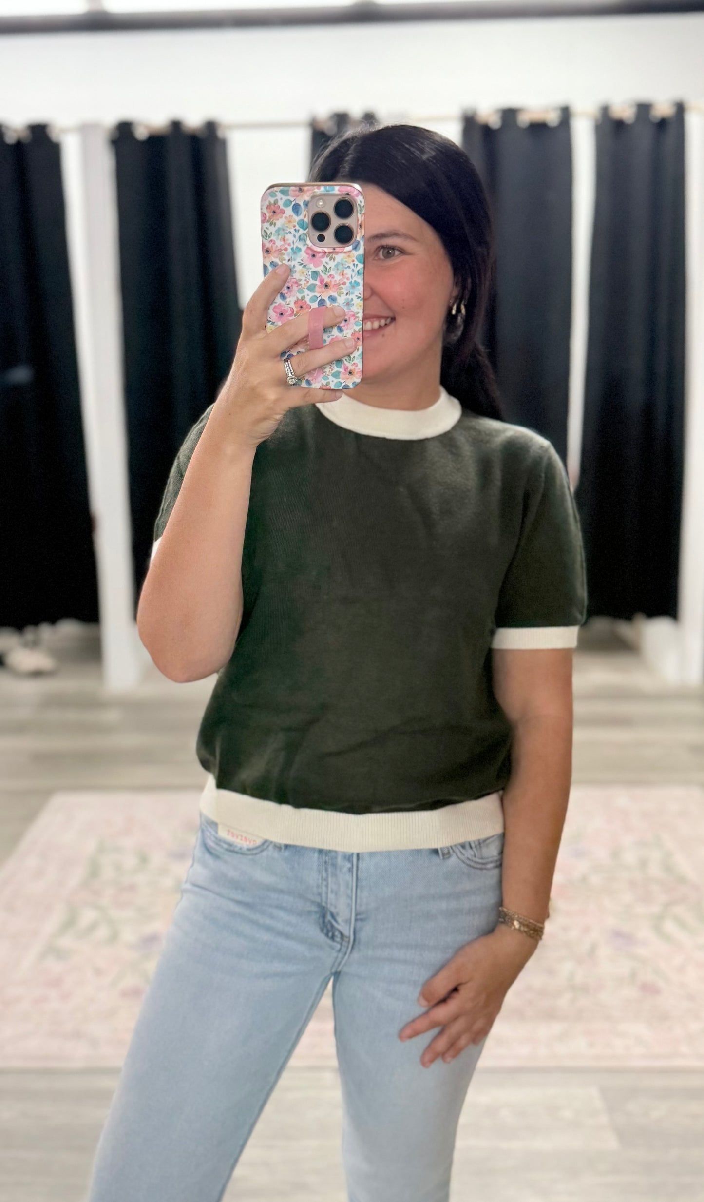 Olive Color Block Sweater Top