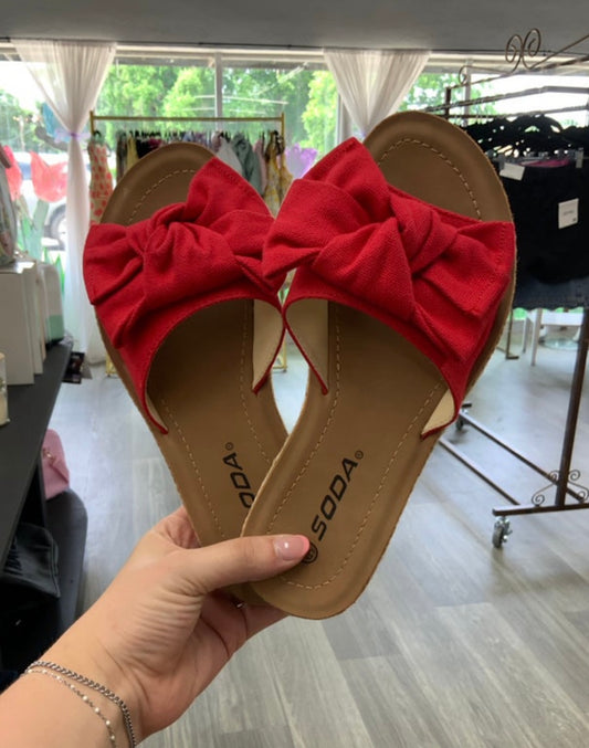 Red Linen Bow Sandals