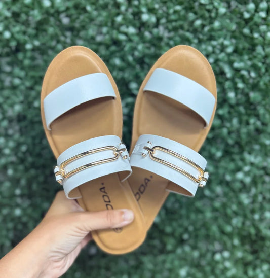 White Gold Bar Sandals