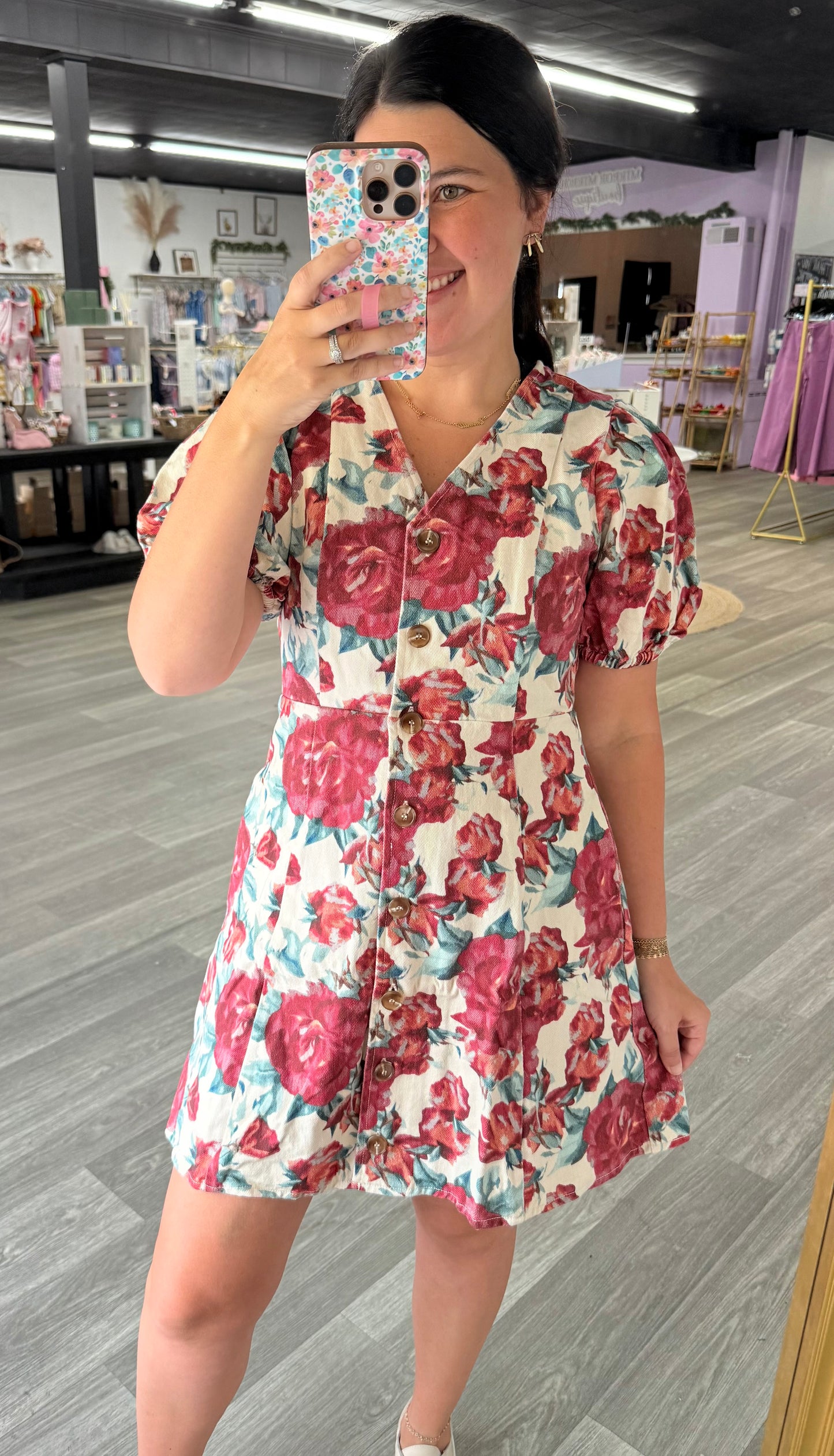Floral & Cream Denim Dress