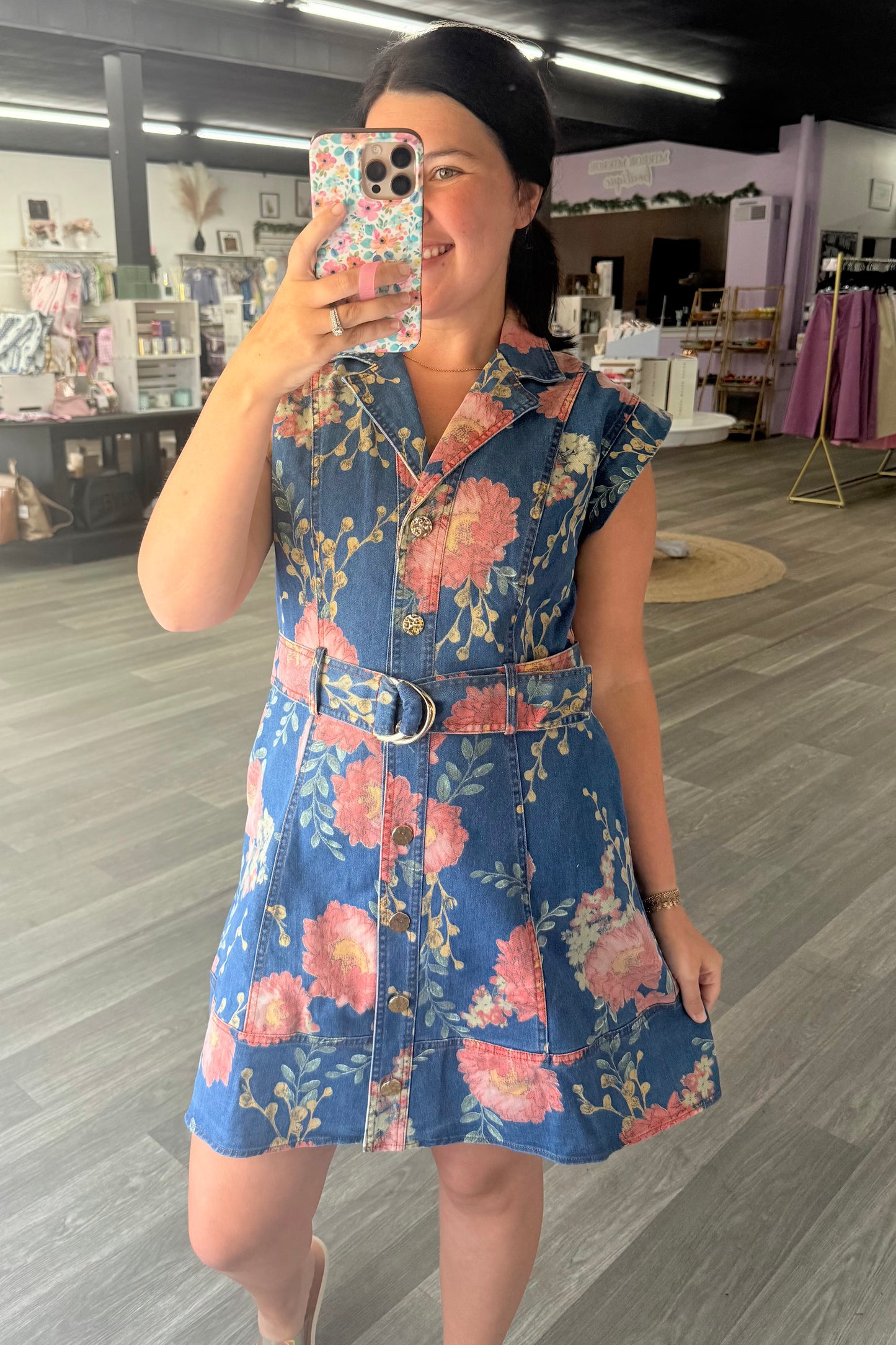 Denim Floral Dress