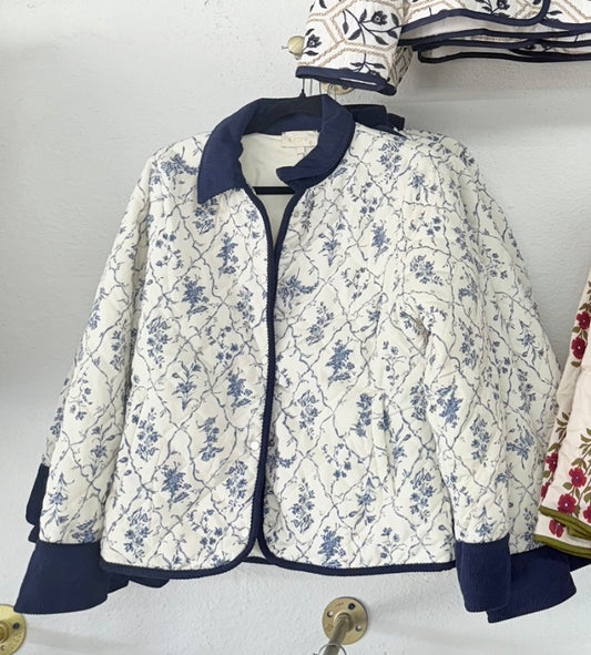 Cream Blue Detailed Jacket