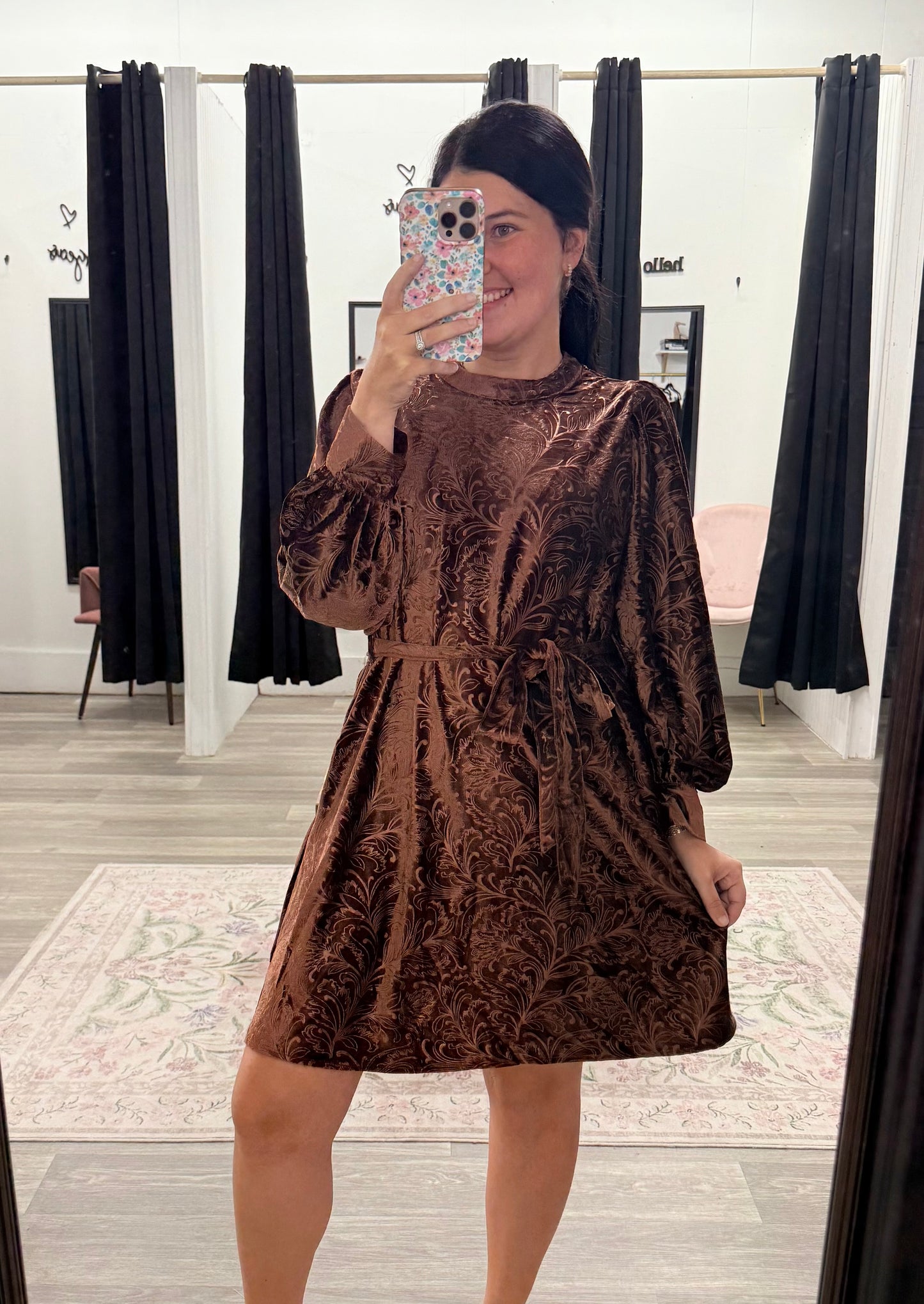 Velvet Detailed Long Sleeve Dress